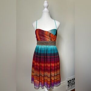 SPECKLESS Y2K Summer Vacation Beach Beaded Colourful Tie Back Mini Dress‎ Size M
